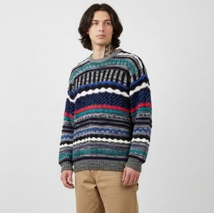 Vintage 3D Knit Coogi Style 90s Neon Knit Sweater Mens Streetwear Hip Hop retro